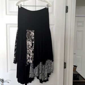 NWOT MULTI FABRIC/PRINT MIDI SKIRT, HAND MADE - TIERED - ASYMMETRICAL - Size M